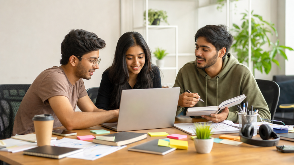 Indian college students developing career skills together