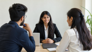Indian college student practicing mock interview for campus placement