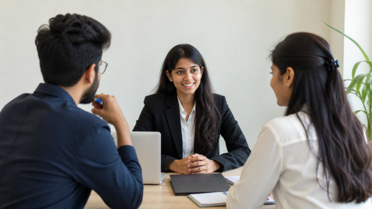 Indian college student practicing mock interview for campus placement